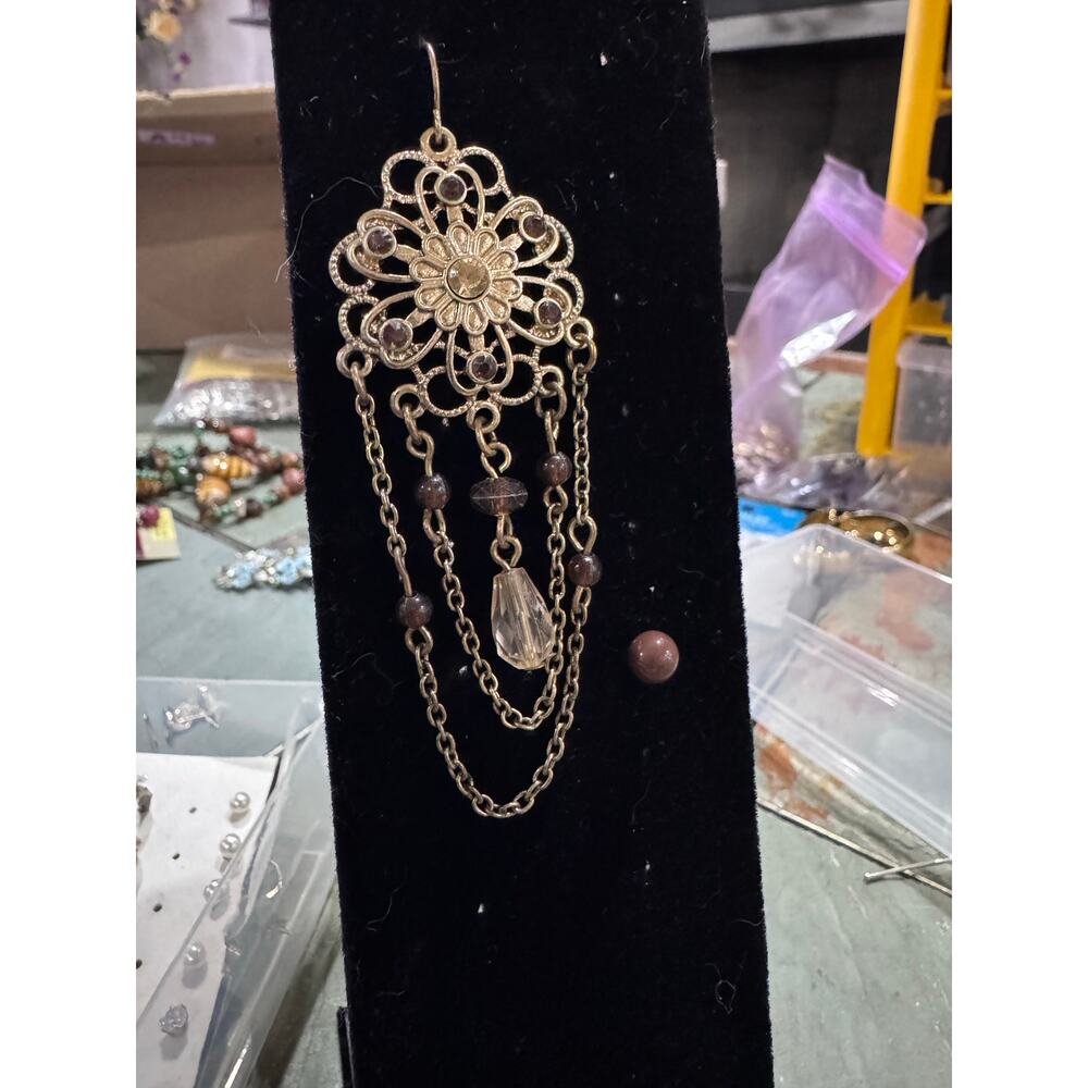Boho 90s Mismatched Earrings | Vintage Filigree Drop + Minimal Stud